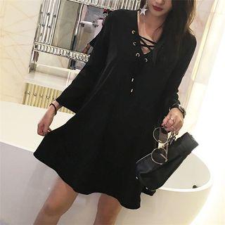 Lace-up Long-sleeve Dress
