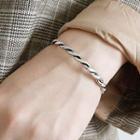 925 Sterling Silver Ribbed Open Bangle Silver - One Size