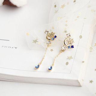 Rhinestone Snowflake Moon & Star Dangle Earring 1 Pair - Gold - One Size