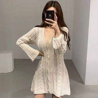 Buttoned Mini A-line Sweater Dress