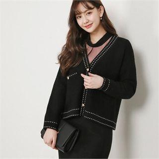 V-neck Stitch Print Cardigan