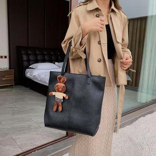 Rabbit Brooch Faux Leather Tote Bag