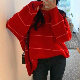 Round Neck Striped Sweater Red - One Size