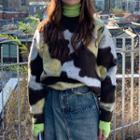 Fluffy Print Sweater Blue - One Size
