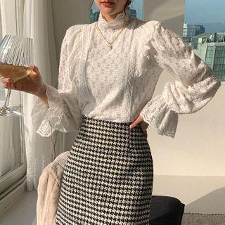 Frill-trim Laced Blouse Ivory - One Size