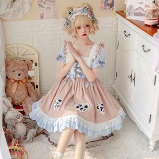Short-sleeve Ruffled Ribbon A-line Dress