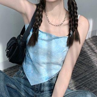 Floral Cropped Camisole Top Light Blue - One Size