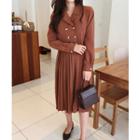 Double-breasted Pleated Dress Brown - One Size