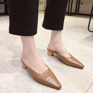 Faux Croc Grain Block-heel Mules
