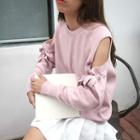 Plain Loose-fit Off-shoulder Knit Top