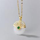 Fan Gemstone Pendant Sterling Silver Necklace Jade Green & White & Gold - One Size