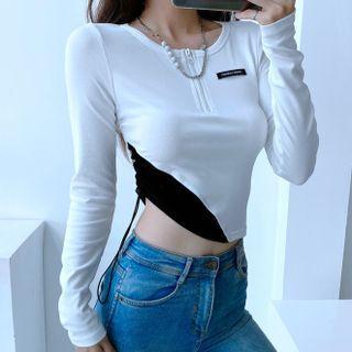 Two-tone Panel Drawstring Cropped T-shirt