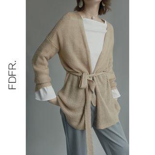Open-front Light Knit Cardigan With Sash