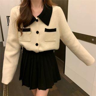 Two-tone Cardigan / Pleated Skirt