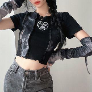 Heart Print Print Panel Crop Top