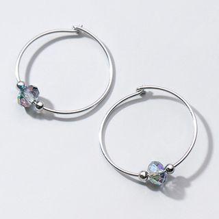 925 Sterling Silver Faux Crystal Hoop Earring 1 Pair - Silver - One Size