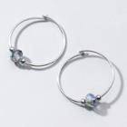 925 Sterling Silver Faux Crystal Hoop Earring 1 Pair - Silver - One Size