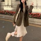 Short-sleeve Frill Trim Midi Dress / Spaghetti Strap Dress / Skirt / Blazer