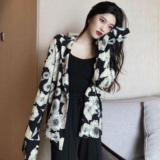 Flower Print Long-sleeve Blouse As Shown In Figure - One Size