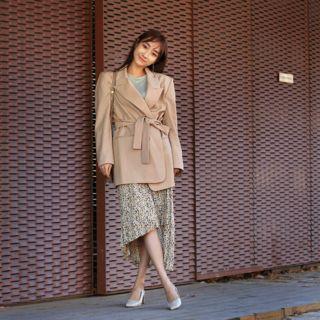 Peaked-lapel Open-front Blazer With Sash