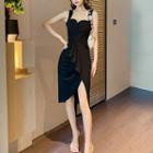 Wide Strap Tie-front Sheath Dress