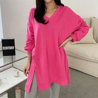 V-neck Dip-back Longline Sweatshirt