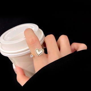 Heart Shell Faux Pearl Rhinestone Open Ring J509 - Gold - One Size