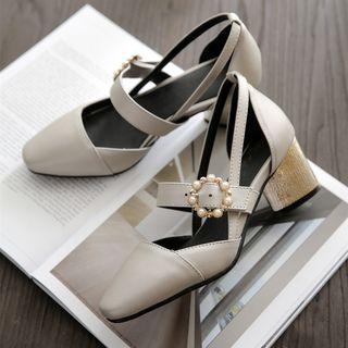 Faux Pearl Buckle Mary Jane Pumps