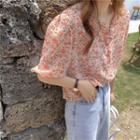 Floral Print Short-sleeve Blouse As Figure - One Size
