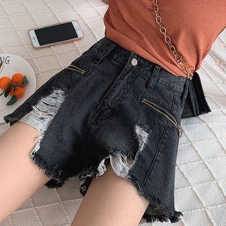 Irregular Distressed Denim Hot Pants