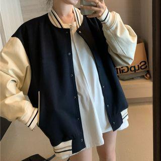 Two-tone Baseball Jacket Baseball Jacket - Black & White - One Size