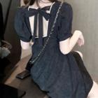Ribbon Open-back Square-neck Dress