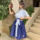 Chinese-style Short-sleeve Blouse/ A-line Skirt