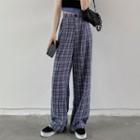 High-waist Plaid Wide-leg Pants Purple - One Size