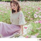 Floral Chiffon Panel Sleeve Knit Top