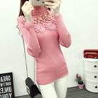 Floral Embroidered High Neck Long-sleeve Knit Top