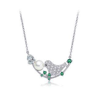 Fashion And Elegant Bird Cubic Zirconia Necklace With Imitation Pearls Silver - One Size