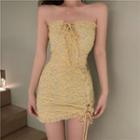 Spaghetti Strap Floral Print Drawstring Mini Sheath Dress / Cardigan