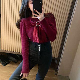 Bow-accent Sweater Red - One Size
