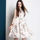 Sleeveless Printed Pleated A-line Dress