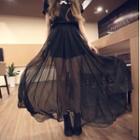 High-waist Plain Mesh A-line Skirt Black - One Size