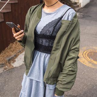 Zip-detail Lettering Flight Jacket