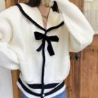 Two-tone Ribbon Knit Sweater White - One Size