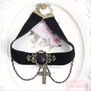 Cross Pendant Faux Leather Choker Black - One Size