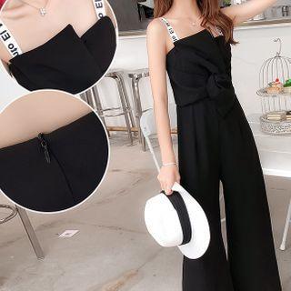 Lettering Strap Wide-leg Jumper Pants