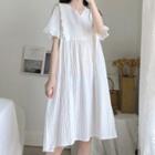 Short-sleeve Ruffled A-line Dress White - One Size