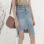 Cut Out Washed Denim Skirt