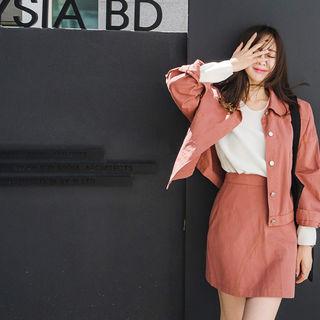 Set: Dual-pocket Jacket + Zip-side Mini Skirt