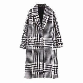 Houndstooth Plaid Button-up Long Coat