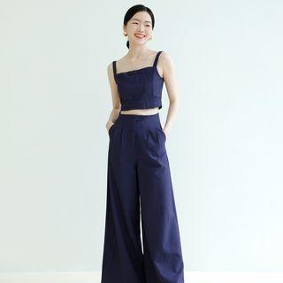 Set: Pinstriped Crop Camisole Top + Wide Leg Pants